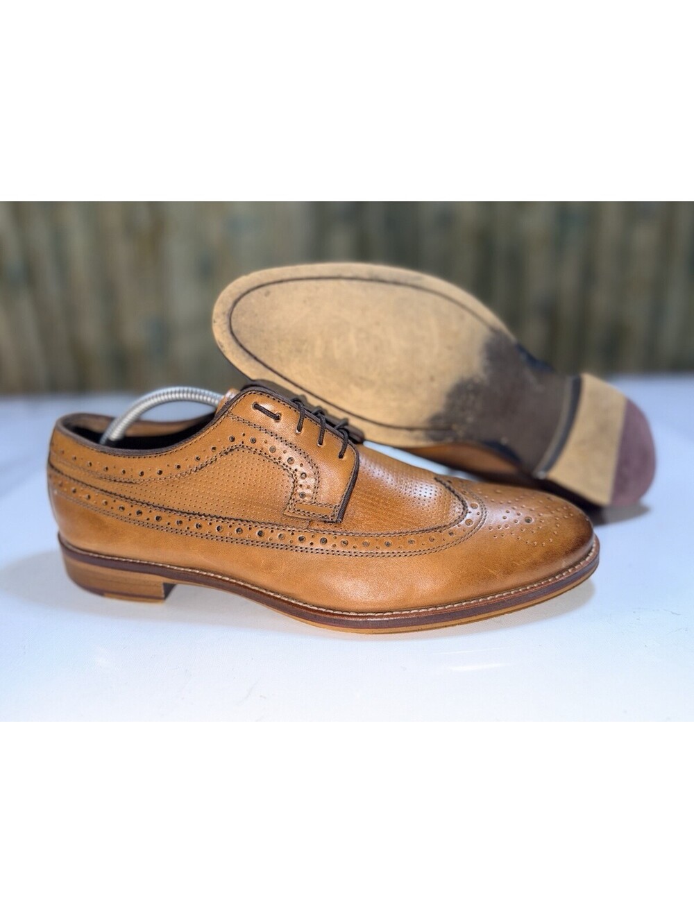 Johnston & Murphy Shoes Mens Size 10.5 Brown Leather Wingtip Brogue Dress Oxford